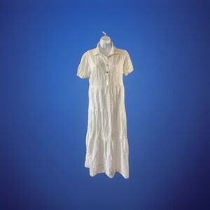 Me 2 Magic Anthropologie Womens Eyelet Boho Peasant Dress Size Large Maxi Teared